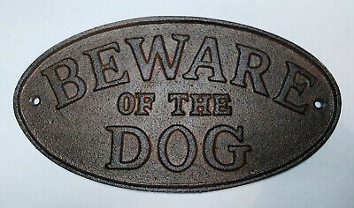 Cast Iron BEWARE OF THE DOG Sign New Vintage Wall Decor Pet Fence Kennel Gate