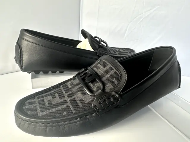 New Fendi Men's Shoes Logo Driver Size 9 Black Loafer