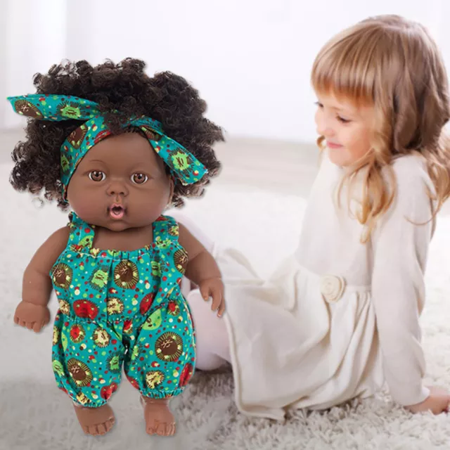 8" Black Baby Doll African-American Girl Newborn Silicone Doll with Clothes Gift 3