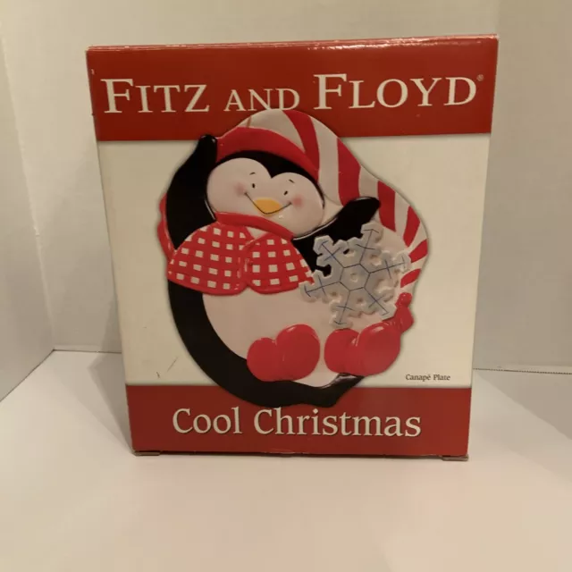 Fitz And Floyd Cool Christmas Penguin & Snowflake Canape Plate