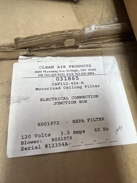 Clean Air Products CAP 112-424-H Motorized Ceiling Hepa Filter