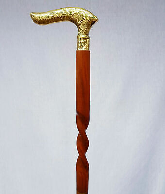 Nautical golden Brass Knob Handle Vintage Wooden Walking Stick Victorian Canes