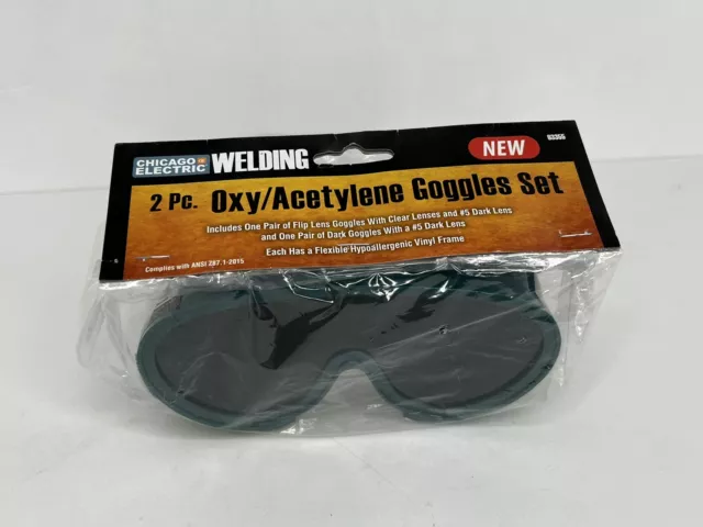 2 Pc Oxy Acetylene Goggles Set NIP Chicago Electric 1-Flip Lens READ #5 Dark