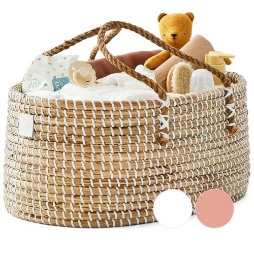 Baby Diaper Caddy Organizer - Handmade Organic Seagrass - Luxury Di...