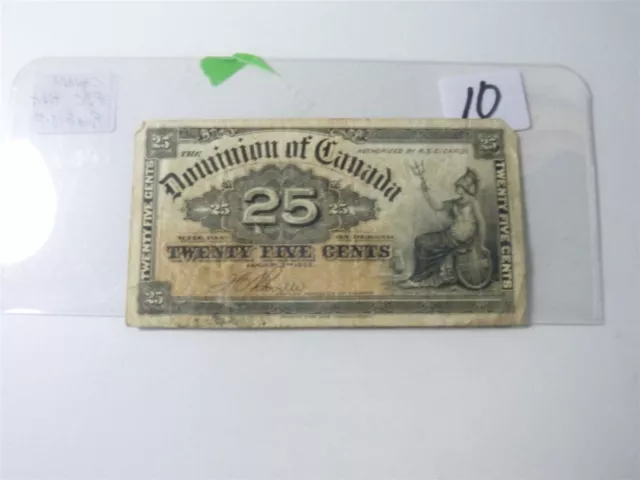 CANADA BANKNOTE SHINPLASTER 1900  25 cent SIGNATURE  BOVILLE  NO10