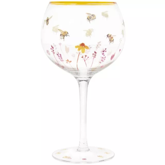 Cocktail Balloon Gin & Tonic Yellow Copa Glass Hand Painted Bees Floral Flowers