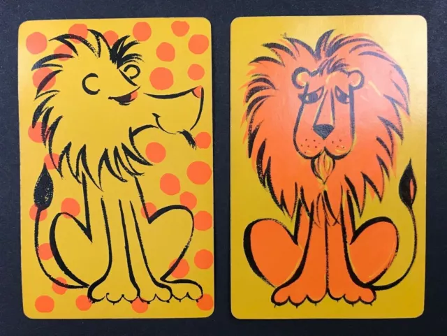 Gold Orange Cartoon Lion Mid Century Modern 2 Vintage Single Swap Playing Cards