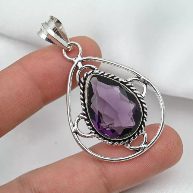 Amethyst Gemstone Handmade 925 Sterling Silver Pendant Jewelry For Christmas