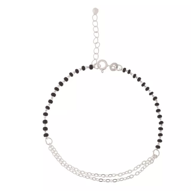 925 Argent Sterling Nazariya Bracelet Chaîne avec Noir Perle Pour Filles &