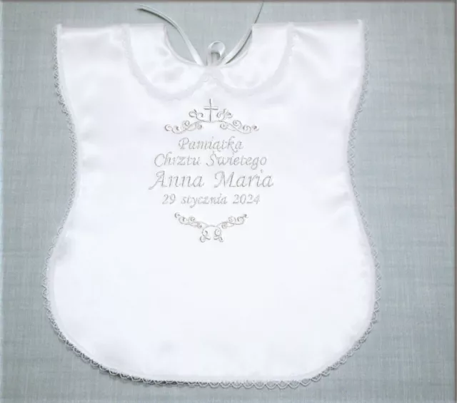 personalised baby christening/baptism robe/bib. szatka do chrztu