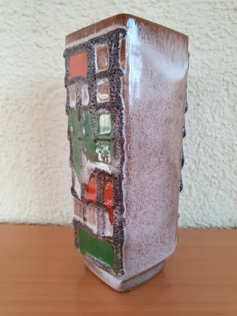 Strehla Keramik Vase Fat Lava DDR 70er Vintage H 17 cm braun grün orange