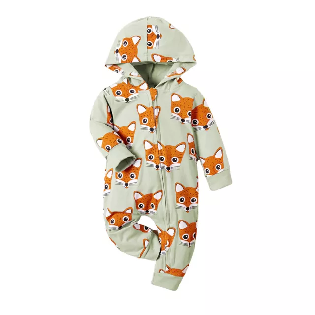 Newborn Baby Boys Girls Fox Romper Long Sleeve Hooded Jumpsuit Outfits Clothes 10