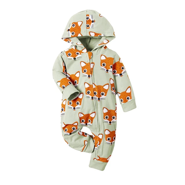 Newborn Baby Boys Girls Fox Romper Long Sleeve Hooded Jumpsuit Outfits Clothes 10