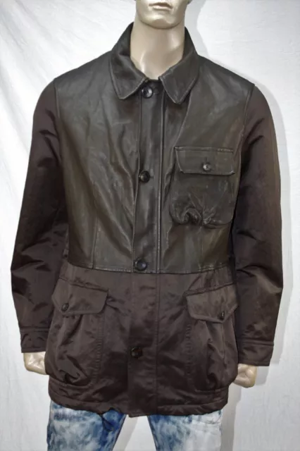 Authentic Giorgio Armani Men's Leather-poly -Nylon jacket US L 44 Made in Italy