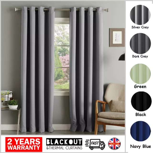 Pair Thick Thermal Blackout Curtains Eyelet Ring Top Ready Made Curtain Panel