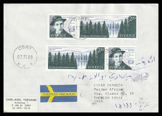 13105 - Sweden 1988 Cover Osby To Teheran