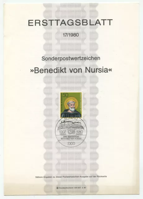 11231 - Mi.Nr. 1055 - ETB - Ersttagsblatt - 10.7.1980 - Benedikt von Nursia