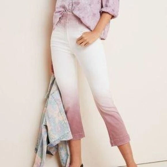 NWT Anthropologie Johanna Dip Dye Cropped Jeans Women's Size 27 Pockets Purple