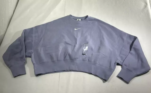 Nike Gray Oversized Cropped Fit Long Sleeve Pullover Sweatshirt Womens Size M