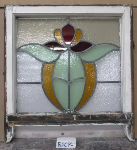 EDWARDIAN ENGLISH LEADED STAINED GLASS SASH WINDOW floral 22 1/4" x 23 1/2" 3