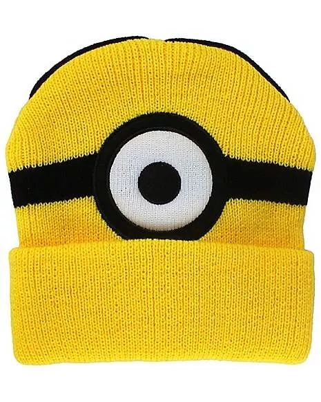 Despicable Me Minion Youth Knit Beanie Hat Cap Yellow Reversable One eye two Eye