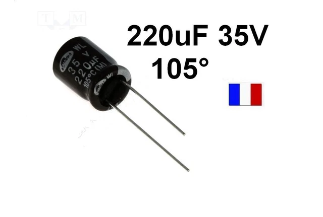 Condensateur électrolytique 1000µF 35V 105°C Radial Aishi - Pour Soudage THT, Neuf