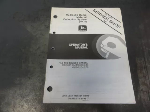 John Deere Hydraulic Dump Material Collection System (MCS) Operator's Manual