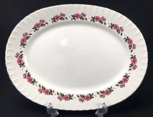 Ridgway Romance White Mist Oval Platter Serving Plate Roses Warranted 22KT Gold