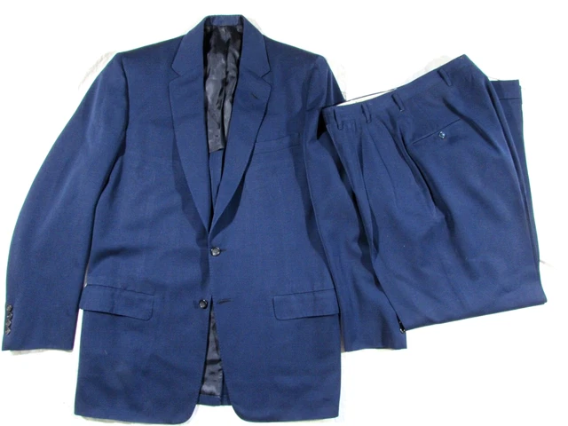 Vtg 1950s 2 Button Navy Gabardine 2Pc Suit 38L / 30 x 30 Drop Loop Hollywood 50s