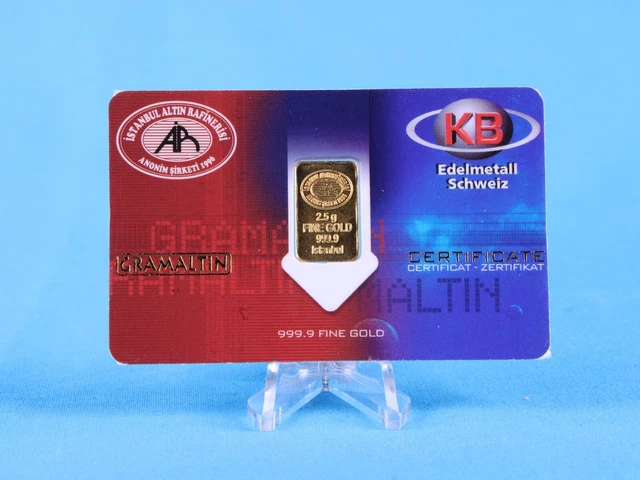 Gold Bars KB Precious Metal Switzerland 2.5 Grams 999.9 Gold in Blistercard 049526