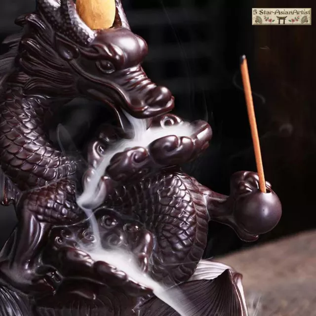 Ceramic Backflow Incense Burner Holder Dragon Waterfall & Incense Cones Gift 3