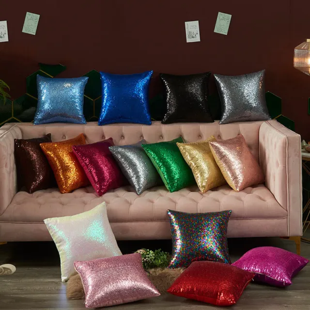 Cafe Home Decor Solid Color Cushion Covers Glitter Sequins Shining Pillow Case