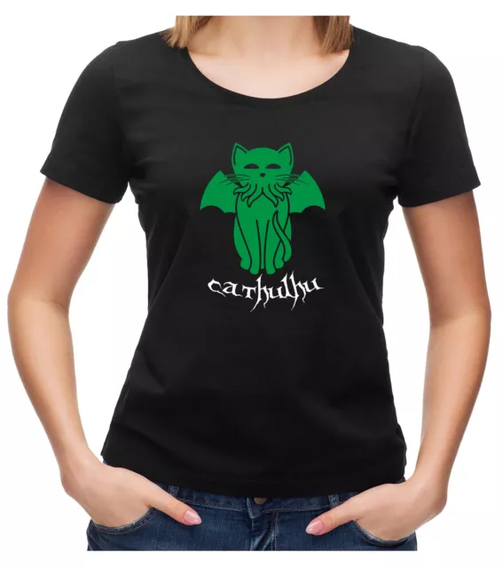 T-shirt donna Cathulhu Funny Fun HP Lovecraft gatto gattino divertente