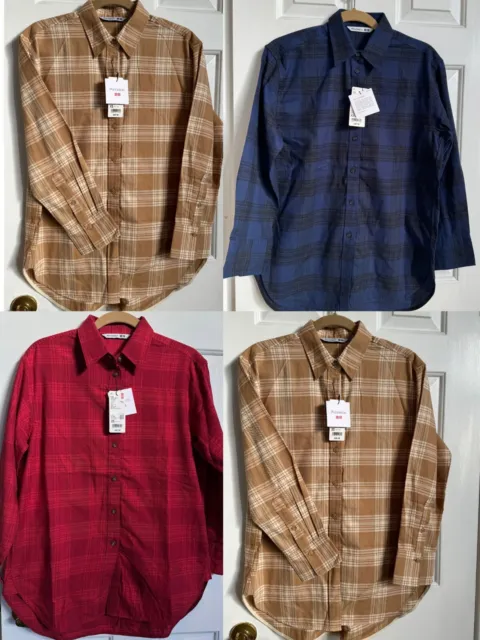 NEW UNIQLO J W Anderson Flannel Checked Long-Sleeve Long Shirt S XS Navy Beige