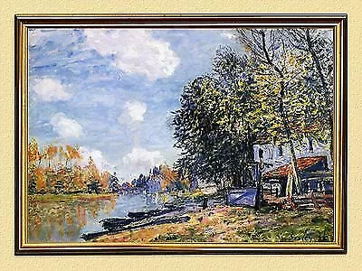 IMPRESSIONISMUS SISLEY MORET: DIE UFER DES LOING 1885 FAKSIMILE 25 im Goldrahmen