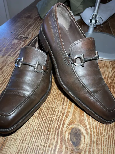 Salvatore Ferragamo mens shoes 10D Brown Horsebit Loafers