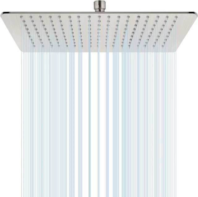 Brushed Nickel Rain Shower Head 16" HIGH PRESSURE Square Stainless Steel Sprayer