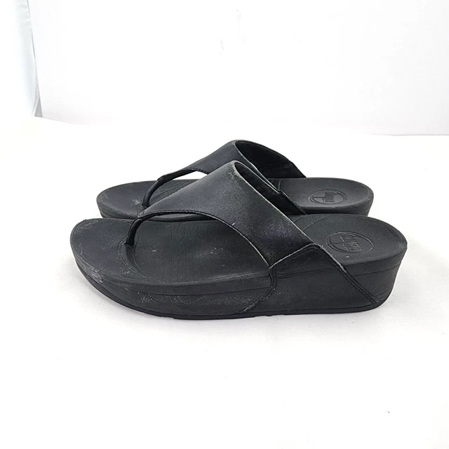 Fitflop Lulu Women 7 Leather Wedge Thong Flip Flops Sandals 288-001 Toe post