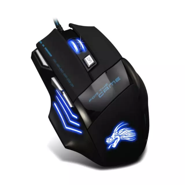 7 Buttons Led Laser Optical Game Gaming Mouse USB Wired PC Adjustable 5500 DPI