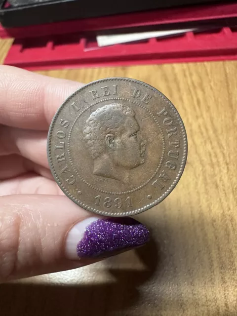 Coin Portugal Carlos I 20 Reis 1891 A Aj