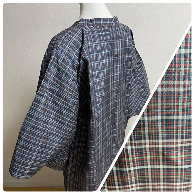 4133 Kimono Long Haori Blue Plaid Check Gorgeous Michiyuki Coat Dochu Japanese C