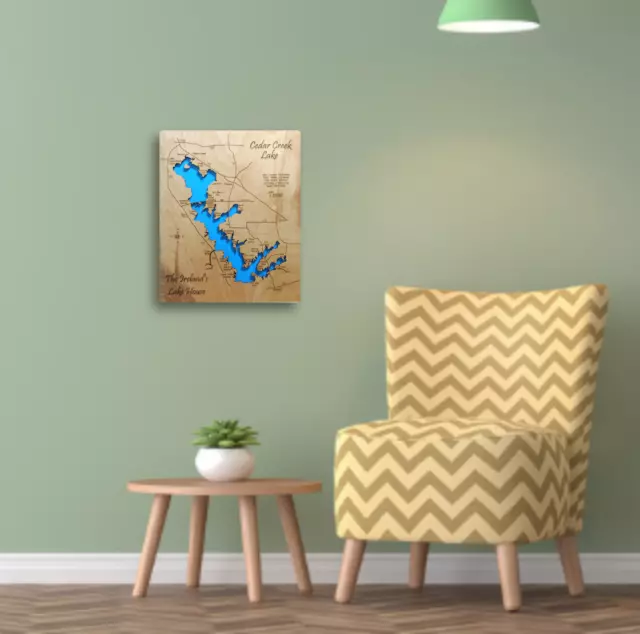 Cedar Creek Lake, Texas - Laser Cut Wood Map | Wall Art | Made to Order