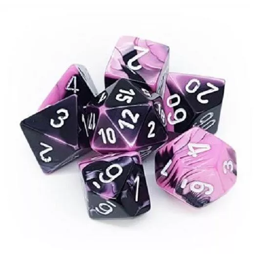 Chessex Gemini Polyhedral 7-The Set - Black-Pink w/white Dices Cube Boardgames