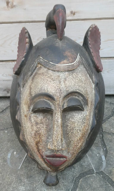 African Gabon Punu Mask with Bird Ceremonial Tribal Art Mask