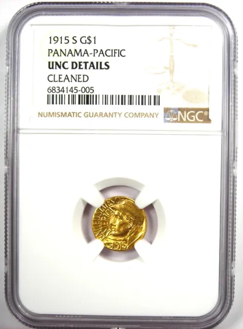 1915-S Panama Pacific Gold Dollar G$1 Coin - NGC Uncirculated Details (UNC MS) 2