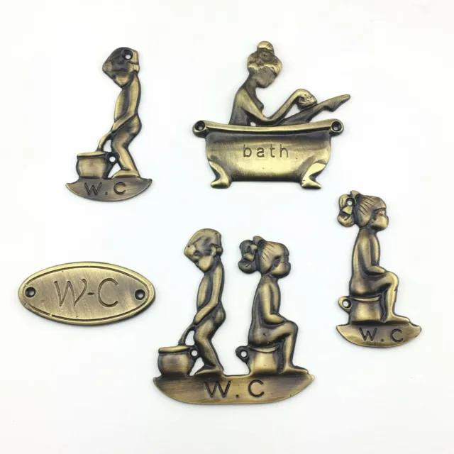 Solid Antique Brass Bronze Toilet Door Badges Ladies Gents WC Bathroom Signs