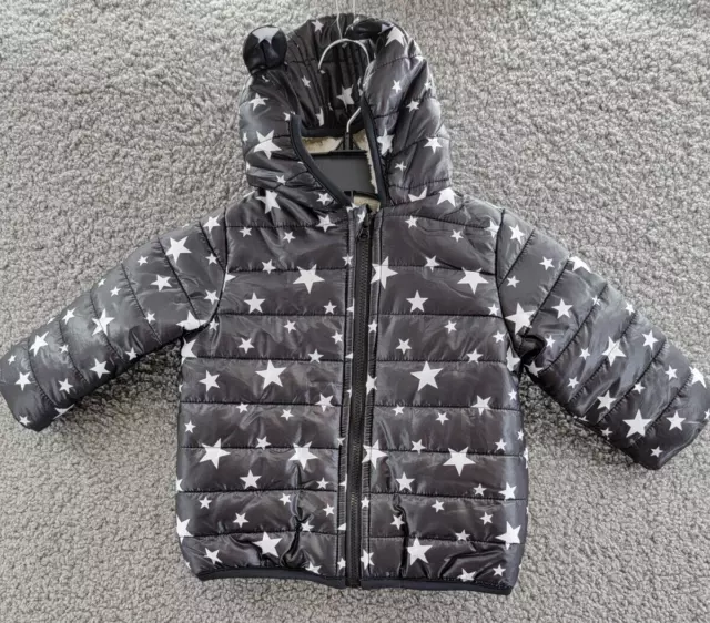 FIRST IMPRESSIONS Star-Print Puffer Coat Baby Boys 6-9M Deep Black Attached Hood