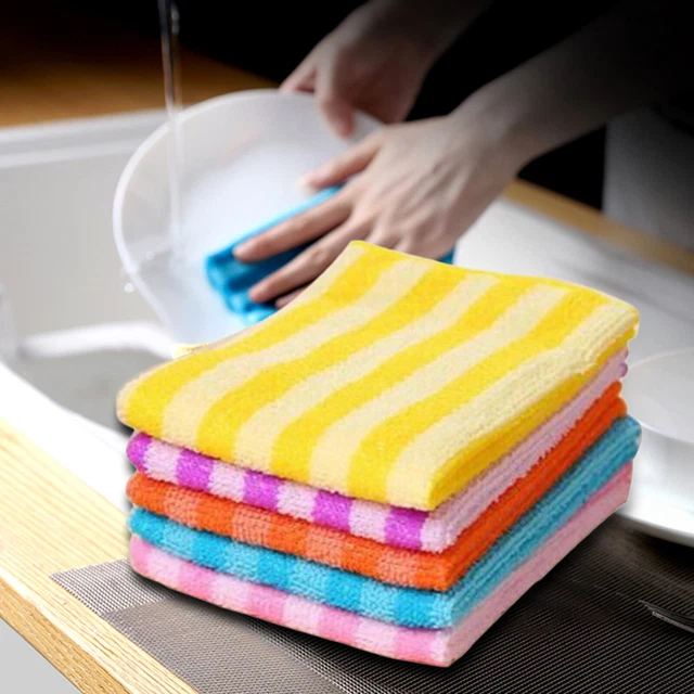 5Pack Microfiber Dish Cloth For Washing Dishes Striped Dish Towel Rags Dishcloth