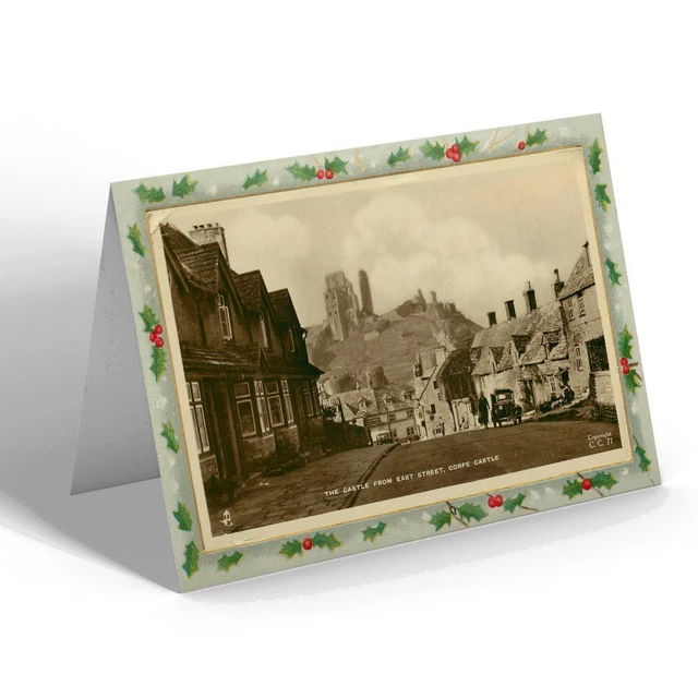 CHRISTMAS CARD Vintage Dorset - Castle from East Street, Corfe Castle
