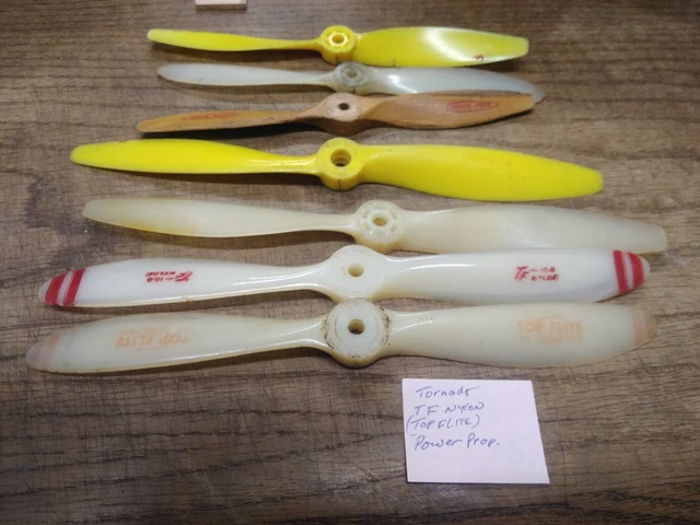 Vtg RC Model Airplane 7 Pc Propeller Lot Top Flite Tornado Power Prop Nylon Wood
